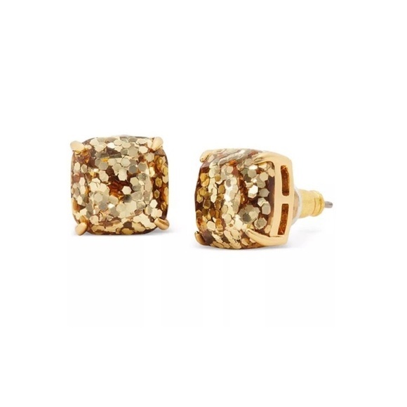 Kate Spade New York Gold Glitter Crystal Square Stud Earrings BRAND NEW - Picture 1 of 3